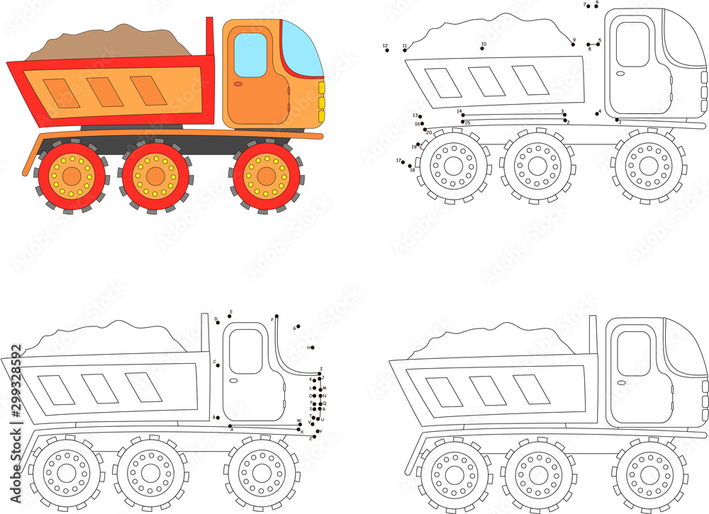 Cartoon truck. Coloring book and dot to dot game for kids Stock Vector ...