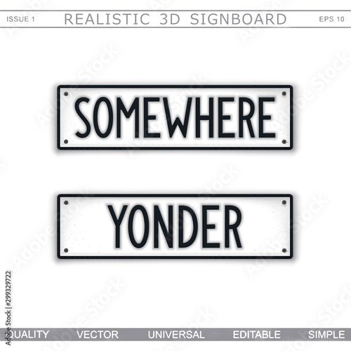 Direction signs. Somewhere. Yonder. Stylized signboard design. Vector label