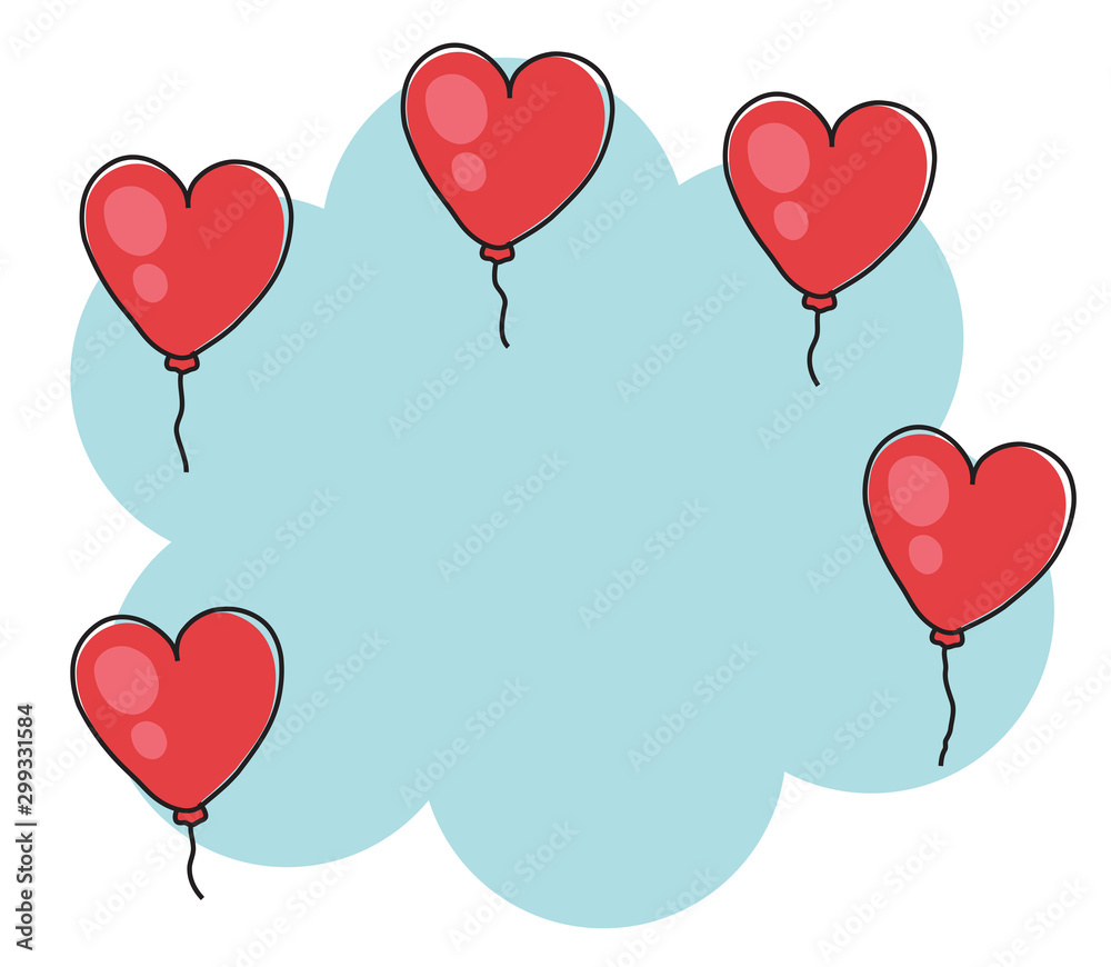 Heart shaped balloons on a blue background. Place for text. Vector illustration. 