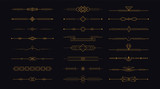 Golden art deco divider header set. Gold retro artdeco border 1920s decorative ornaments, minimal elegant frames creative template design