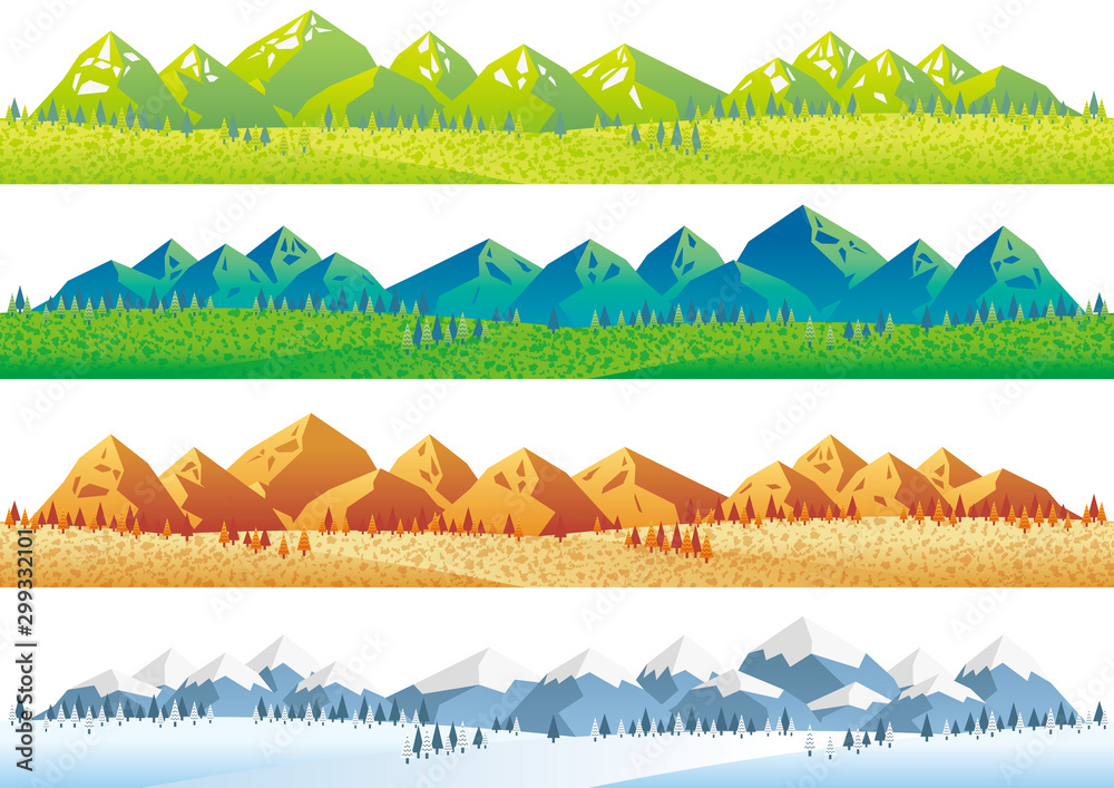 シームレスな四季の山並みイラストセット Stock Vector Adobe Stock