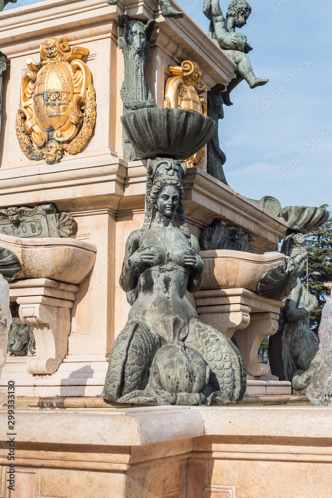 Fragment of the Neptune Fountain in the Theater Square in front of the Batumi State Drama Theater named I. Chavchavadze in Batumi city in Georgia