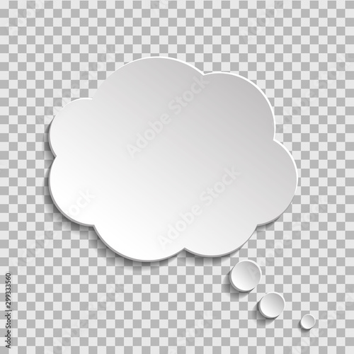 Bubble of think on transparent background. Cloud message for text, comic. Fun speech bubble on isolated background. White cloud of think. vector illustartion