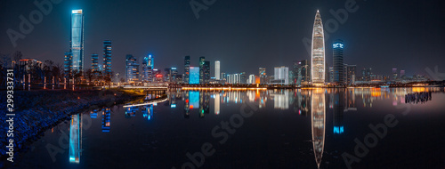Nightscape of bustling and wealthy ShenZhen City in China