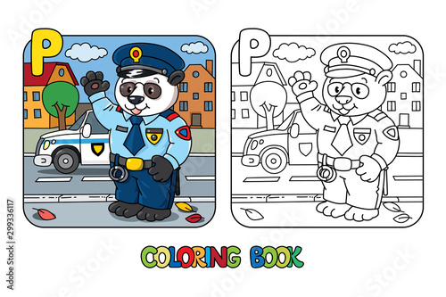 Panda policeman coloring book. Animal Alphabet P © passengerz