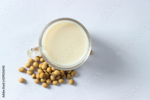 Isolate soy milk and beans on white background.The best meal for vegan. In the vegetarian festival are coming soy beans were the best food for everyone.