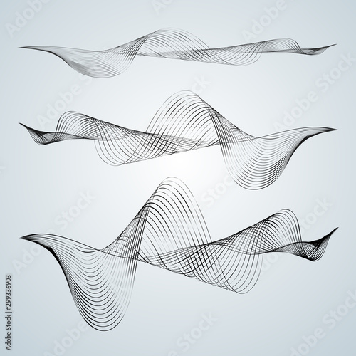 Waveform smooth curved lines Abstract design element Technological background with a line in waveform Set Stylization of a digital equalizer Smooth flowing wave lines made by blends Vector graphic