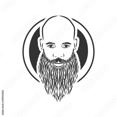bald man with beard, vintage style vector