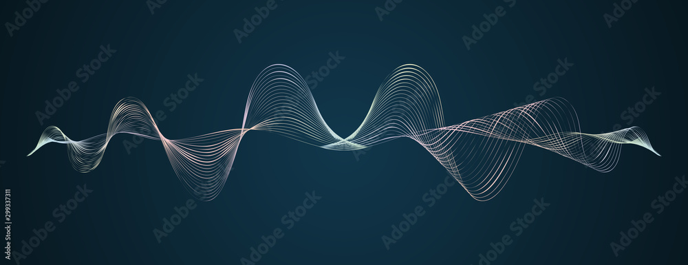 Waveform smooth curved lines Abstract design element Technological dark background with a line in waveform Stylization of a digital equalizer Smooth flowing wave lines soundwave Vector graphic
