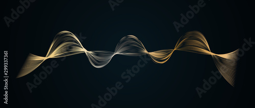Waveform smooth curved lines Abstract design element Technological luxury background with a line in waveform Stylization of a digital equalizer Smooth flowing wave golden line soundwave Vector graphic