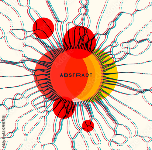 Array with dynamic particles. Modern science or technology element. Cyberspace grid illustration. Vector composition.