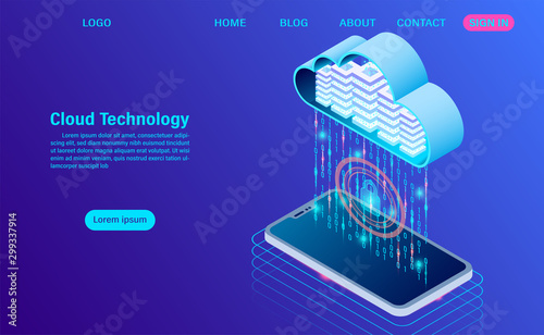 modern cloud technology and networking concept. Online computing technology. Big data flow processing concept, Internet data services vector illustration