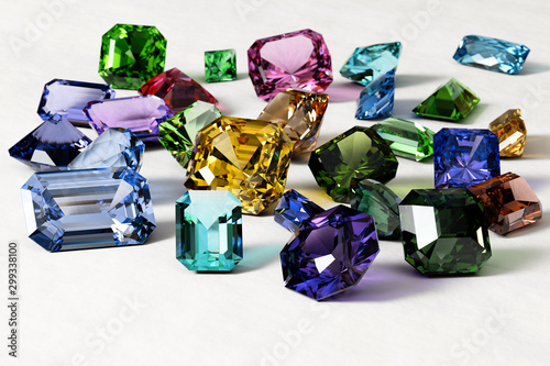 Colorful gemstones on white background photo