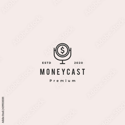 money podcast logo hipster retro vintage icon for monetize blog video vlog tutorial channel radio broadcast