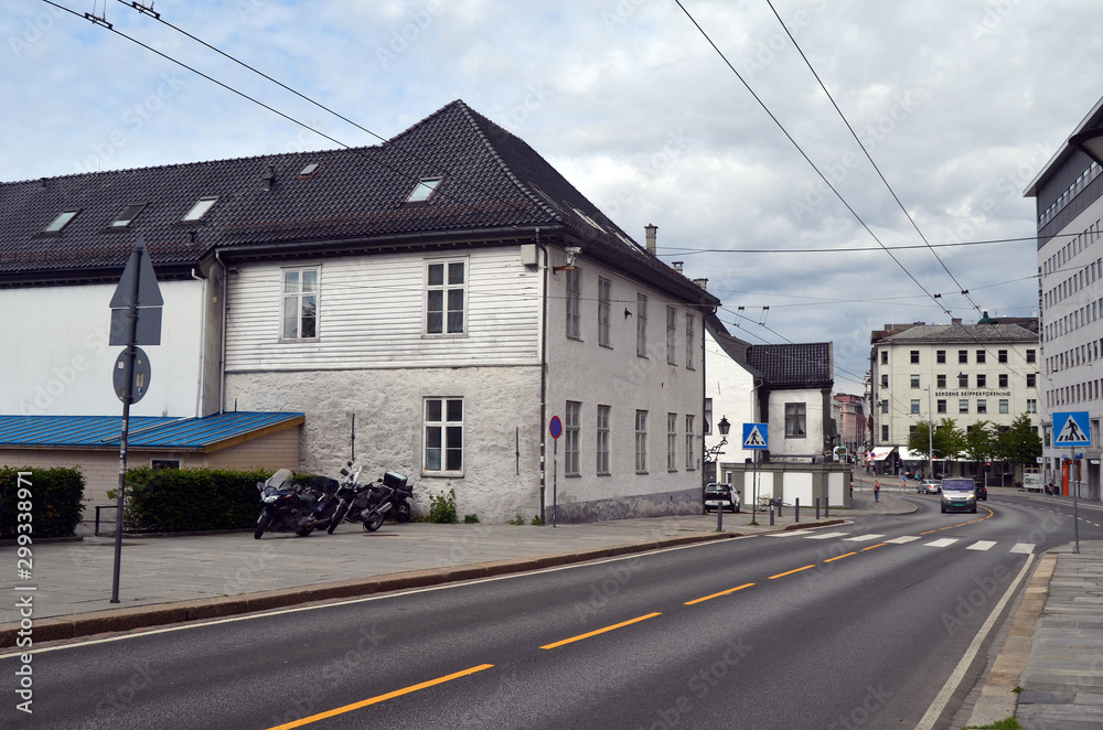 View of historical buildings of Bergen, Norway. 