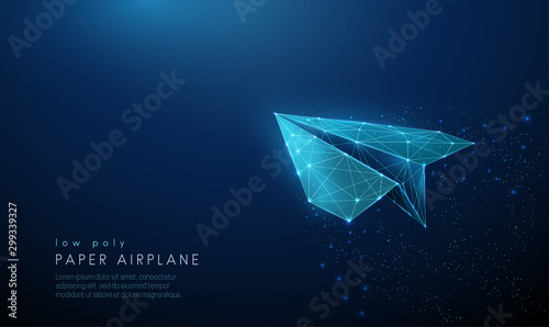 Paper air plane. Low poly style design.