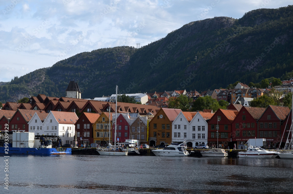 View of historical buildings of Bergen, Norway. 