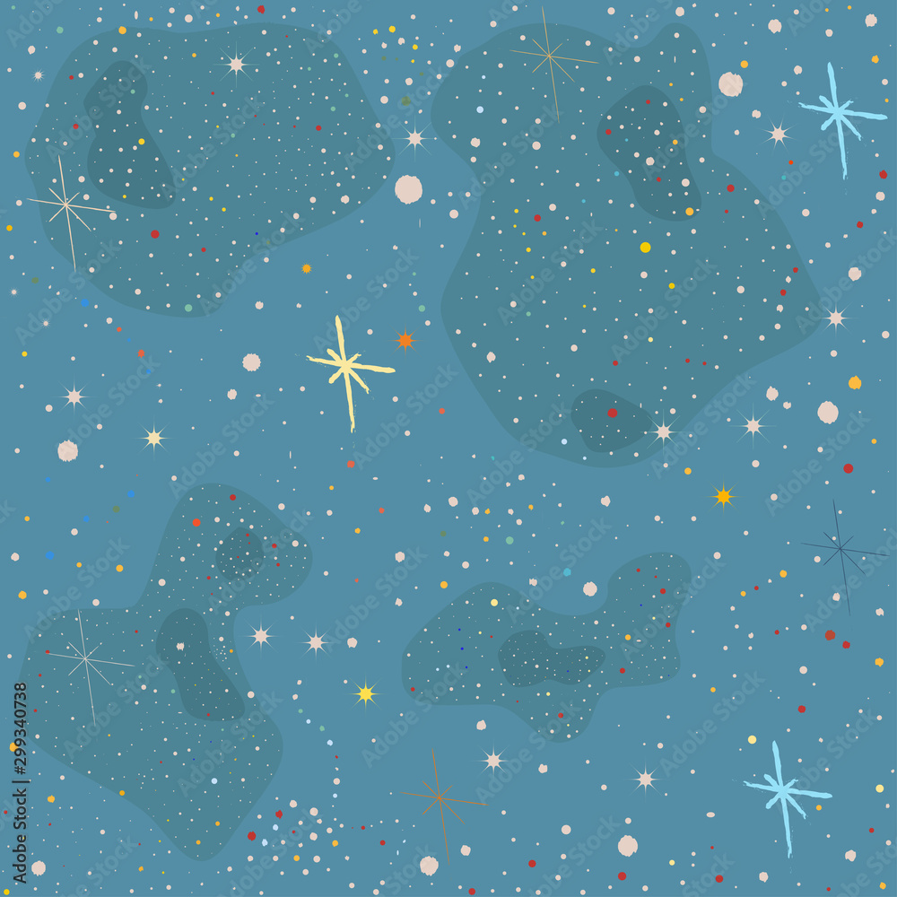 Naklejka premium Seamless Pattern with stars and bright shiny stars on blue background