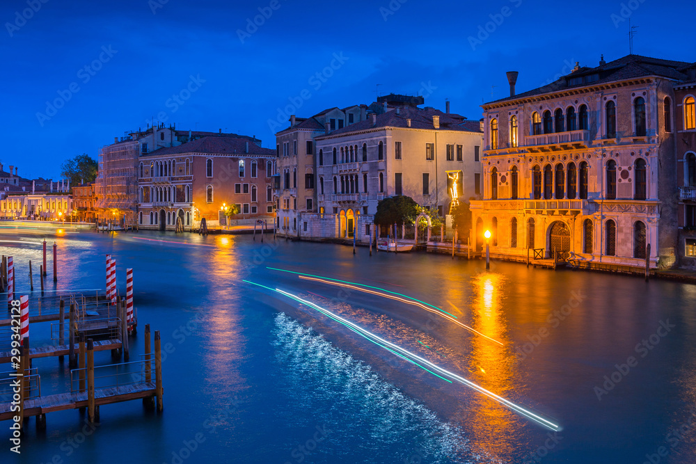 Grand canal of Venice city with beautiful architecture at night, Italy
