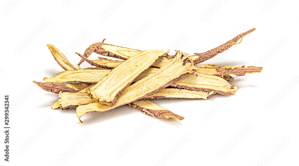 Slice Licorice roots on white background Slice Licorice roots on white background