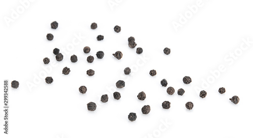 black peppercorns isolated on white background.