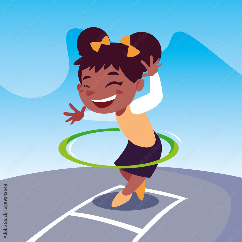 Girl cartoon with hula hoop vector design