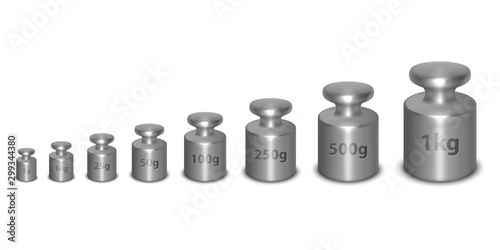 Vector 3d Realistic Metal Steel Silver Calibration Laboratory Weight Different Sizes Icon Set Closeup Isolated on White Background. Design Template of Little Weights for Mechanical Jewelry Scales