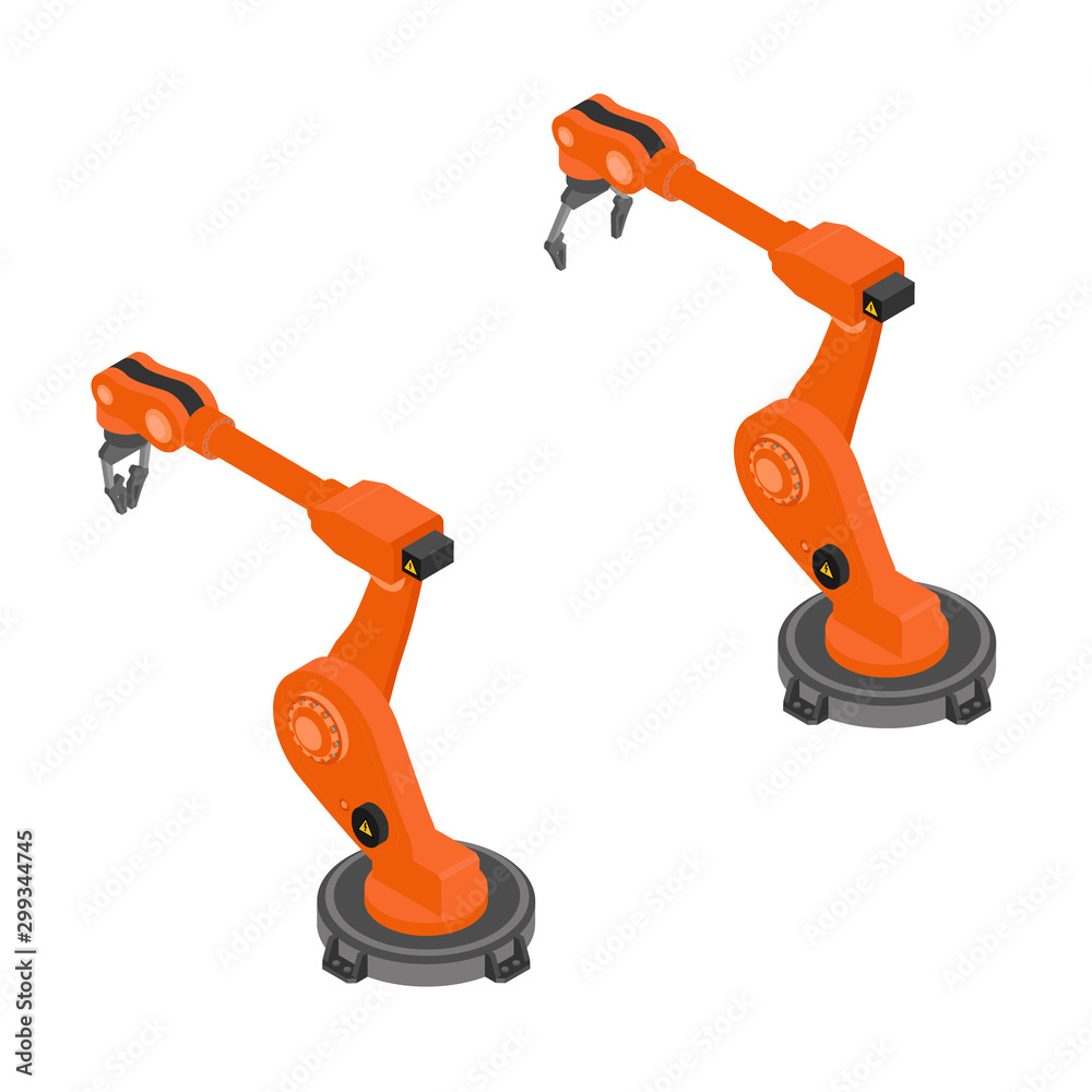 Robotic arm isolated on white background isometric view. Robotic arm isolated on white background isometric view.