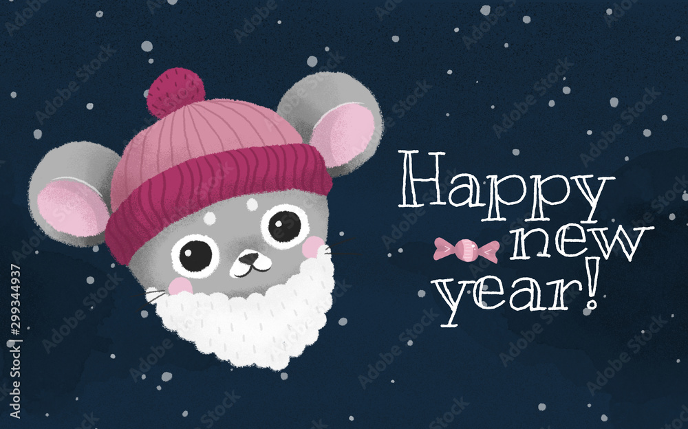 cute mouse symbol of the year Santa Claus, happy new year 2020 greeting, banner illustration template