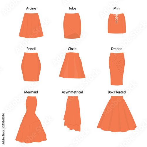 Set of different types of skirts.