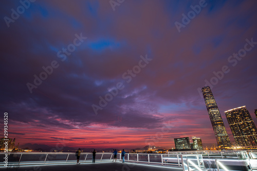 Canvas Print Fire burn sunset on Victoria Harbor