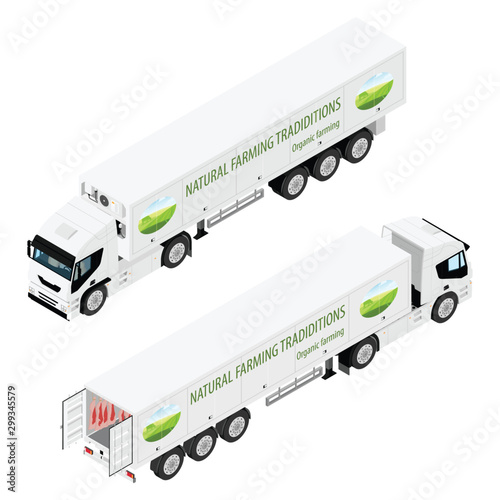 Truck with refrigerated container company logotype.