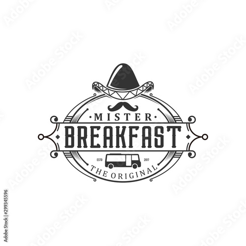 Food drink logo design - vintage style restaurant and cafe bar breakfast restaurant food label caravan and hat mister element