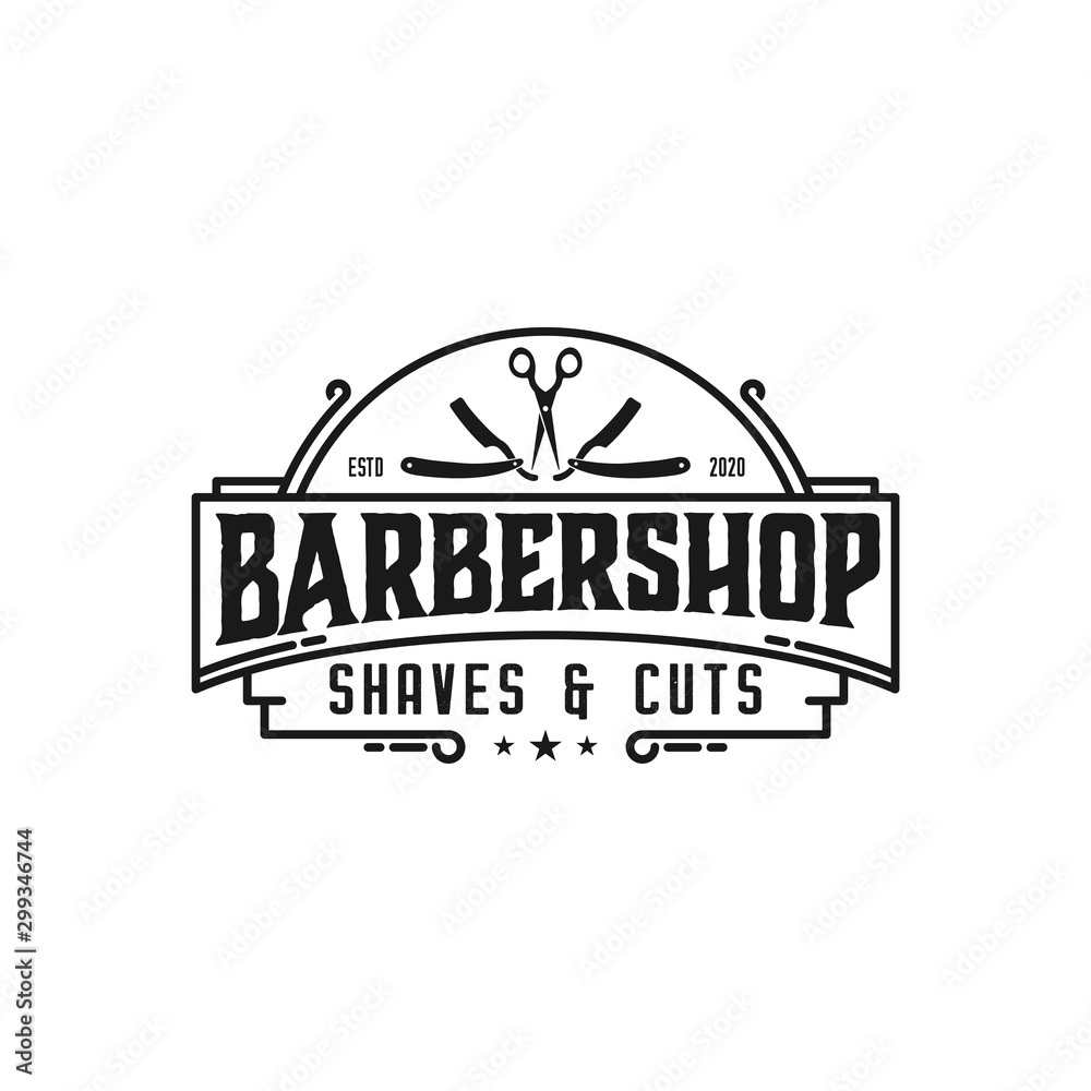 Barbershop logo with a complex design of elegant vintage details with ...