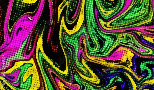 Abstract pop dots psychedelic waves background. Deep colors fantasy texture.