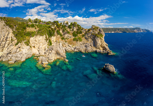 Aerial mediterranean landscape with torquoise sea