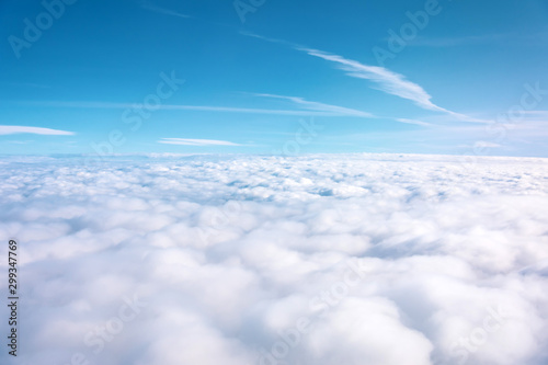 Fototapeta Naklejka Na Ścianę i Meble -  Aerial view of cloudy fields and horizon with day blue sky.