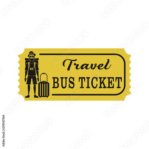 Travel bus ticket logo design with traveller silhouette and suitcase
