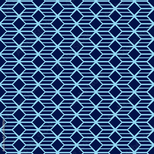 Abstract geometric pattern with lines, rhombuses A seamless vector background. blue black  texture