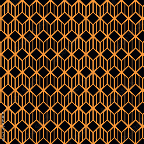 Abstract geometric pattern with lines, rhombuses A seamless vector background. orange black  texture