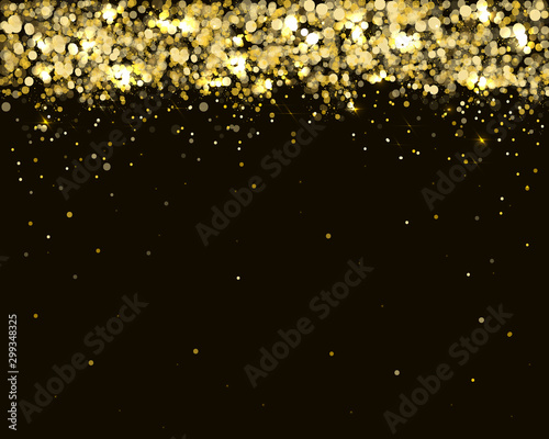 Christmas background, shining glitter golden bokeh on black 