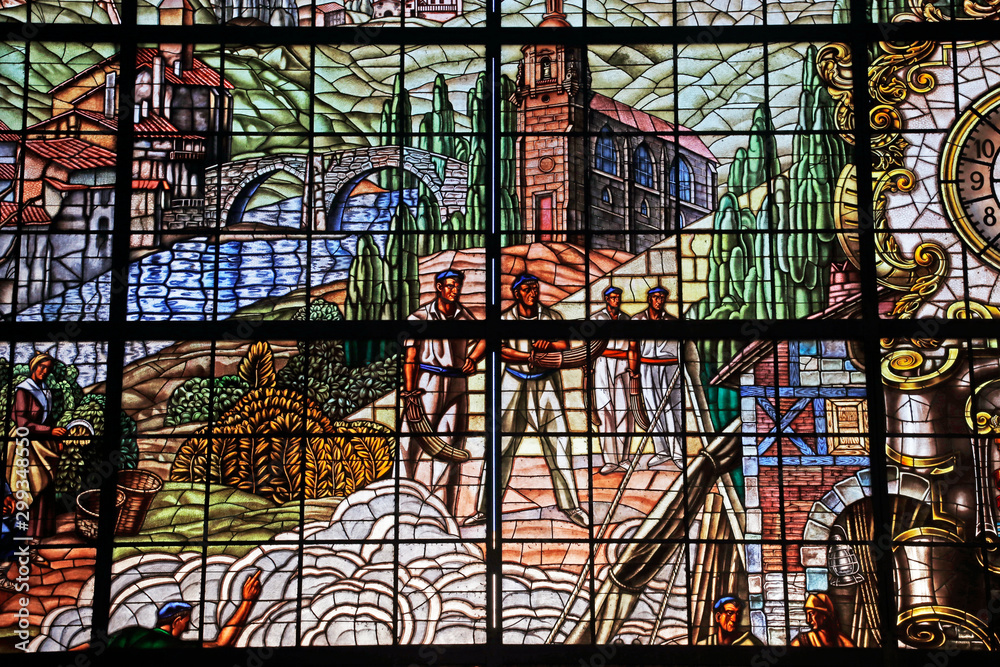 Stained glass in the main train station of Bilbao