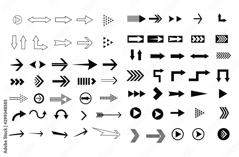 Set of black Arrows icon vector collection 