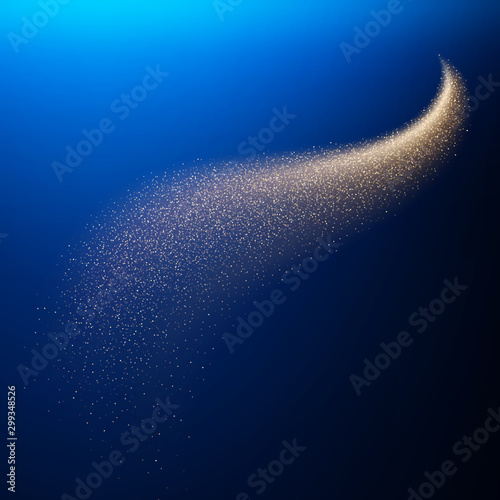 Gold starry glitter trail effect on blue background. EPS 10