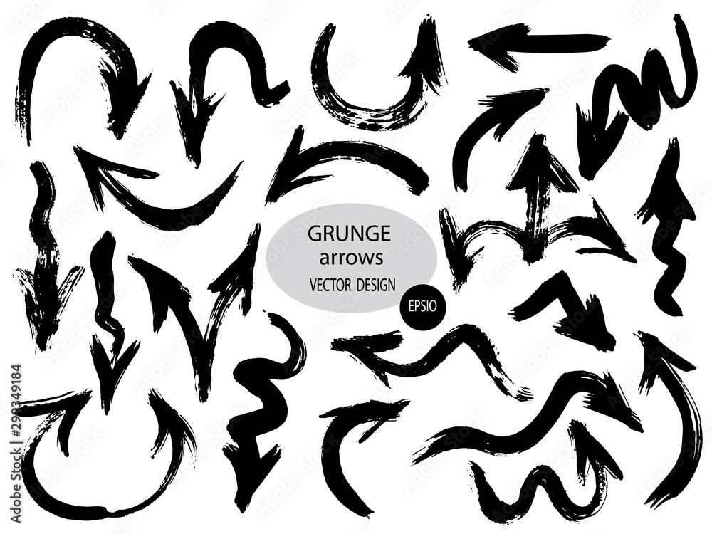 Set of different grunge brush arrows, pointers.Hand drawn paint object ...