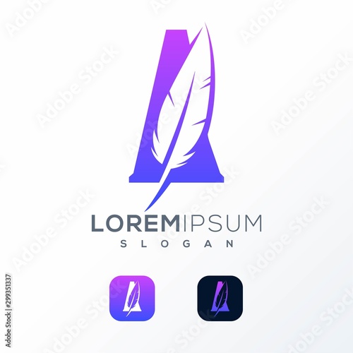 letter A feather logo design ready to use