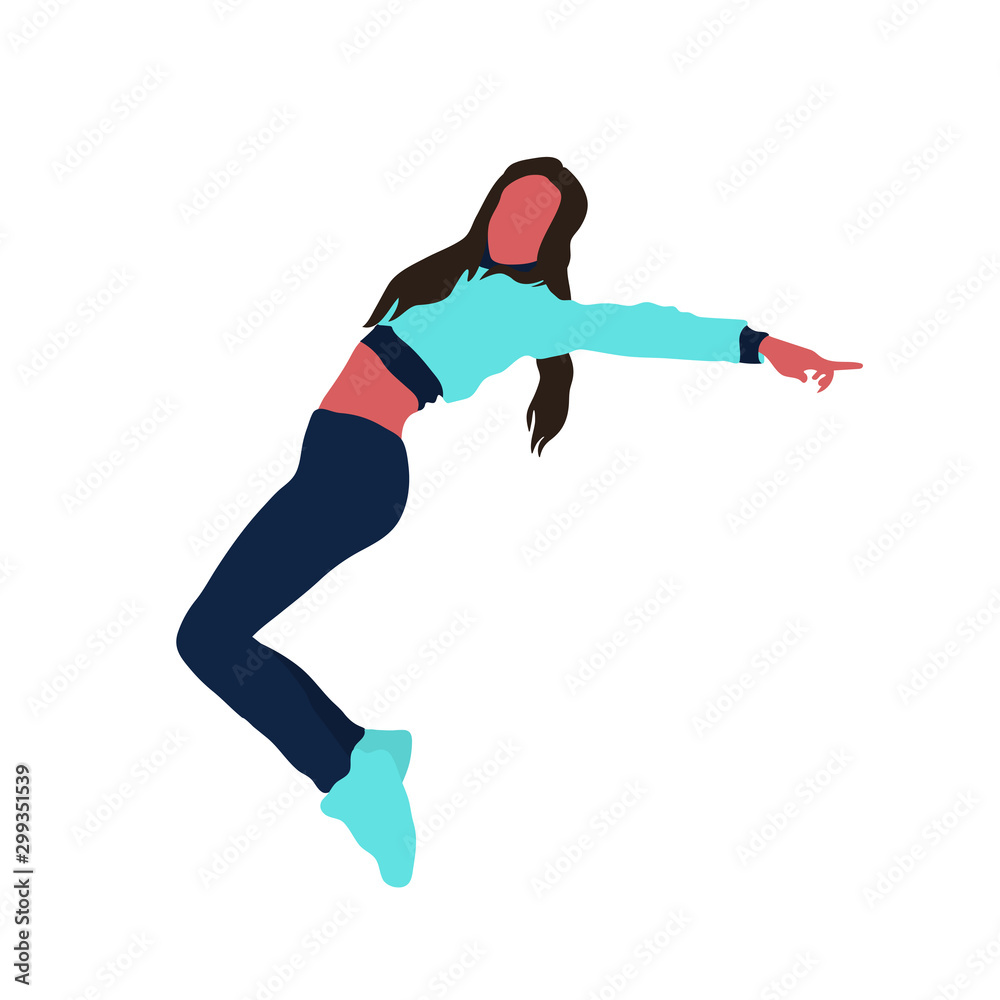 Dancing colorful girl on white background. Modern dance. Vector illustration. 