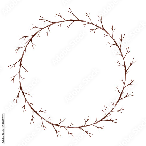 Watercolor Autumn Wreath of branches on a white background