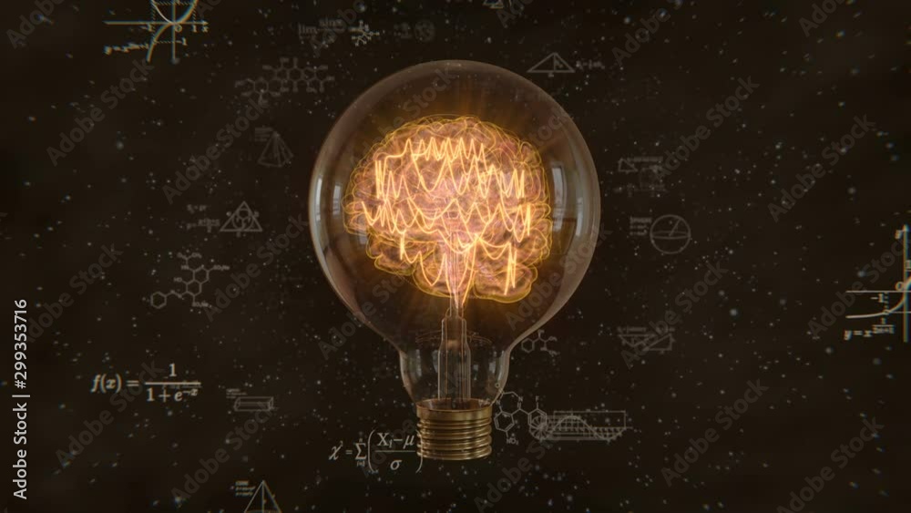 Edison Formulas Edison Bulb, Nebula Brain and Formula Background Stock Video | Adobe Stock