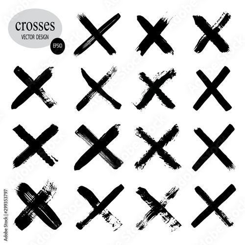 Letter X logo.Cross sign graphic symbol. Set of hand-drawn signs.Crossed brush strokes.Vector illustration